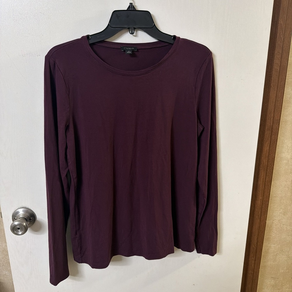 Ann Taylor Shirt Womens Medium Purple Burgundy 95% Rayon 5% Spandex Long Sleeve